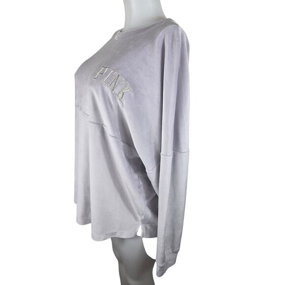Victoria Secret Pink Gray Velvet Athletic Athleisure Winter Women's Top L - Picture 2 of 8
